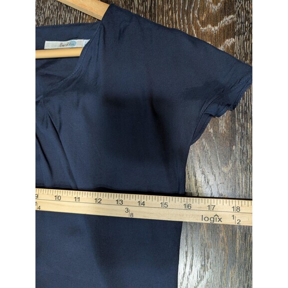 Boden Blouse Womens US 4 Navy Blue Short Sleeve Pleated Silk Blend Top Work - Picture 6 of 7